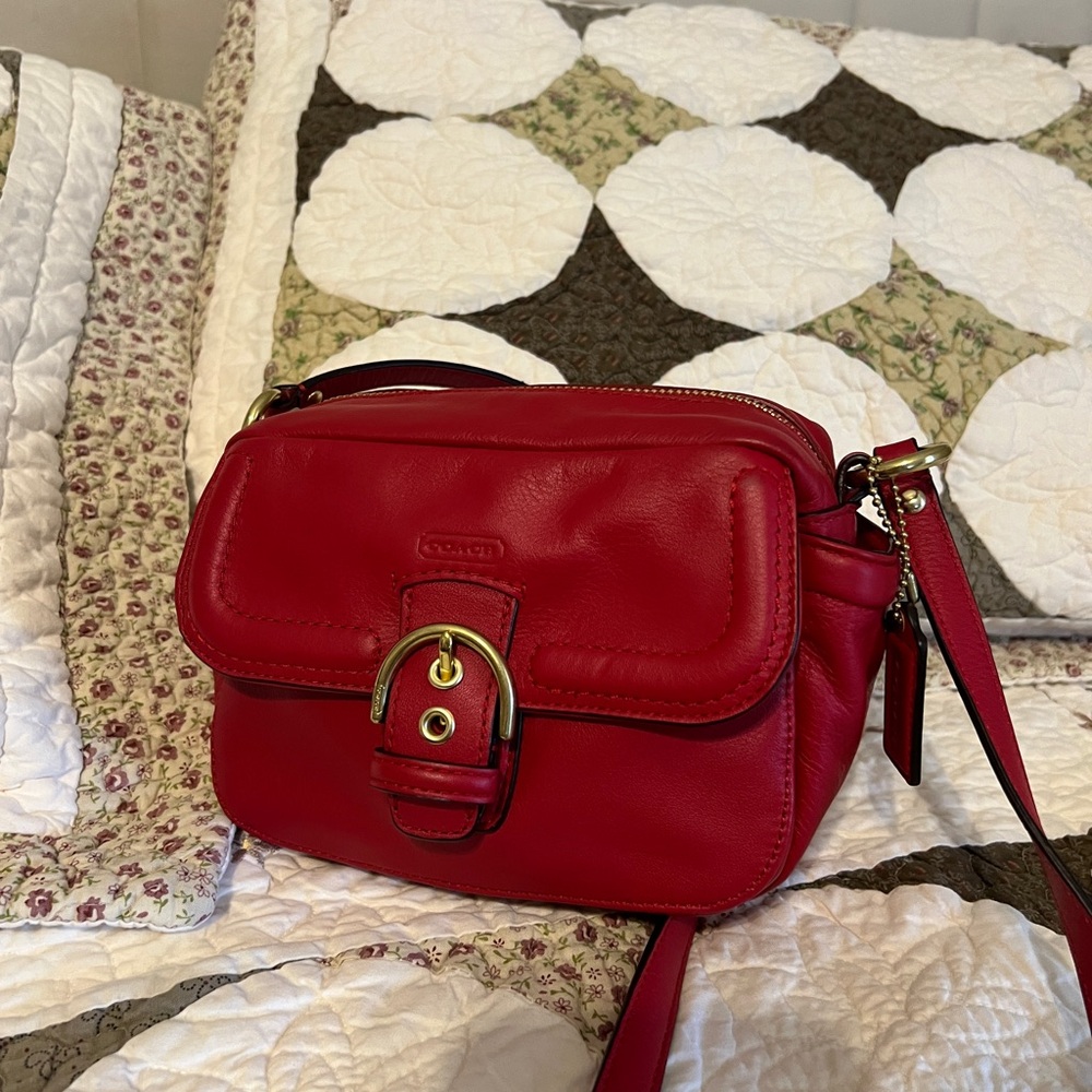 Coach Vibrant Red Leather Camera Crossbody Bag